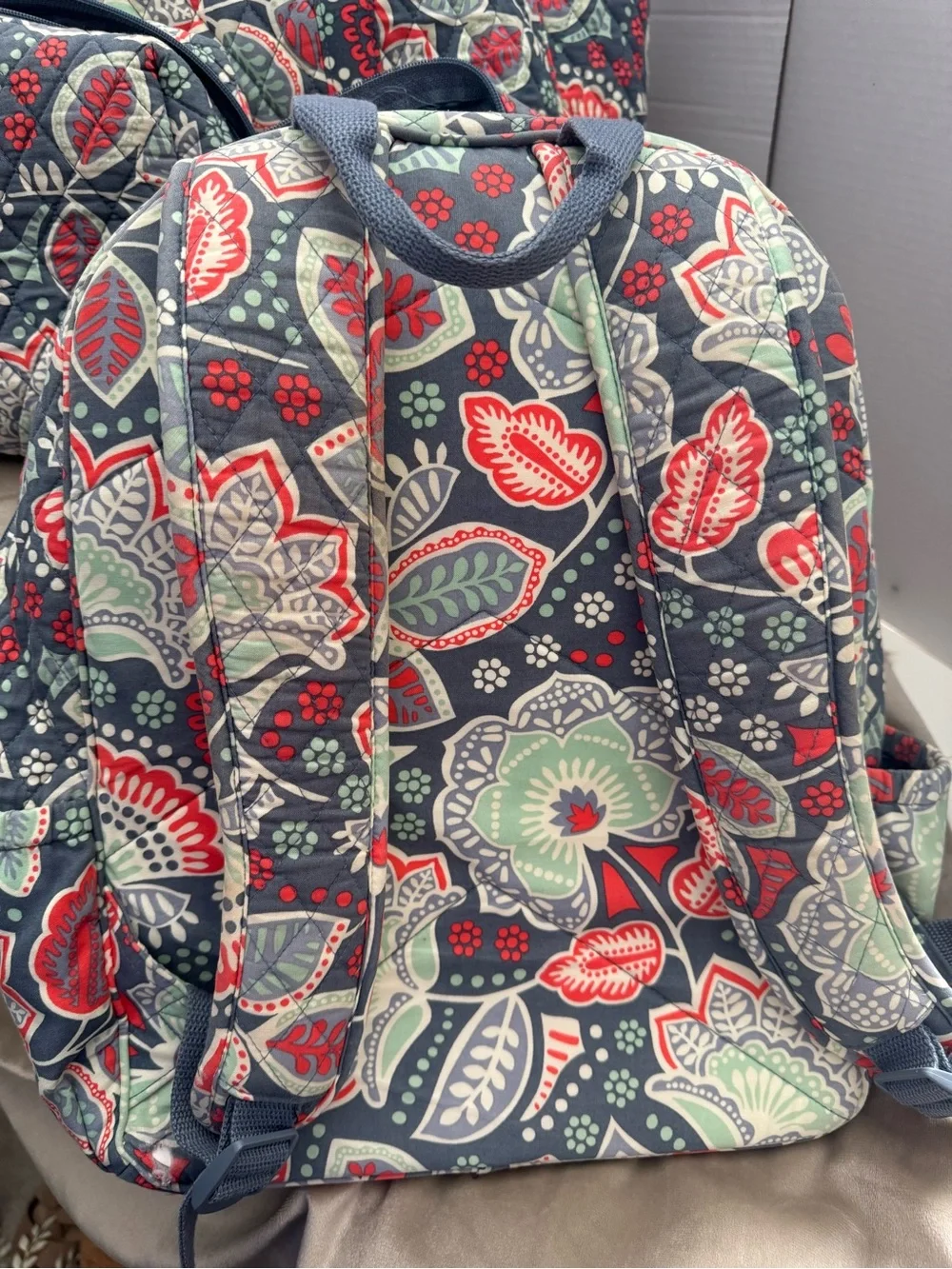 Vera Bradley Quilted Floral Tote & Backpack in Navy, Red & Mint